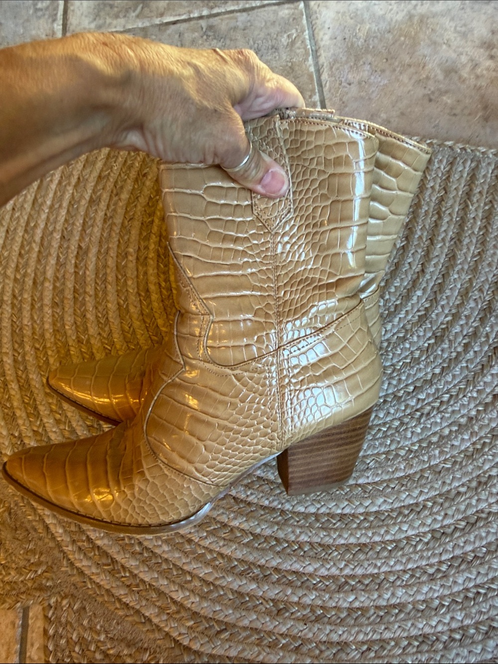 Coconuts by Matisse Beige Croc-Embossed Pointed Toe Heeled Boots - Picture 4 of 10